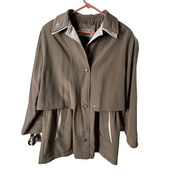 Weather Tamer‎ Anorak Coat Jacket Tan Lined Women Size Medium Button Pockets - Picture 1 of 12